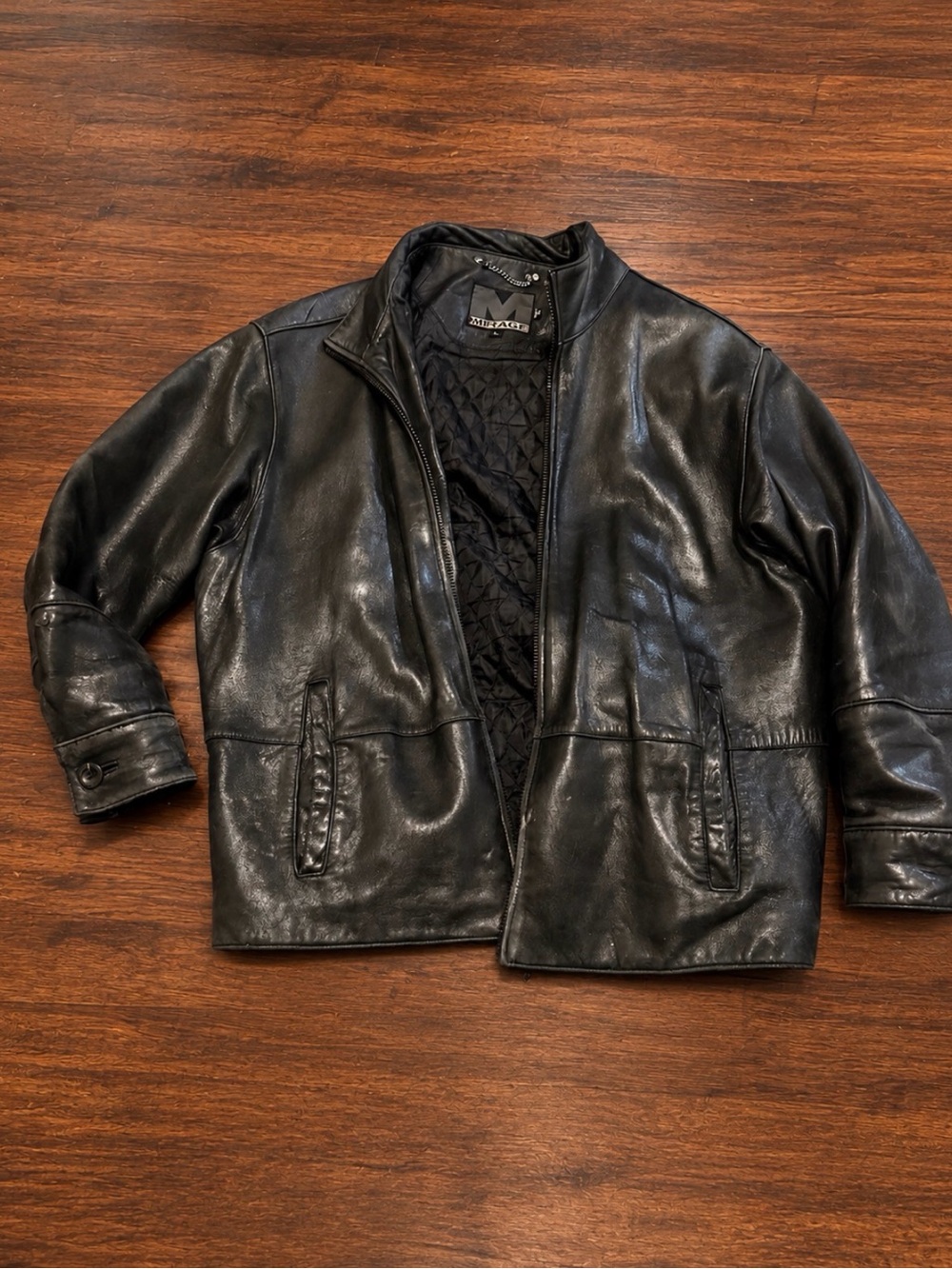 Vintage Mirage Black Leather Jacket Men's Large Genuine Leather 90s